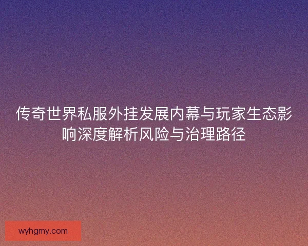传奇世界私服外挂发展内幕与玩家生态影响深度解析风险与治理路径