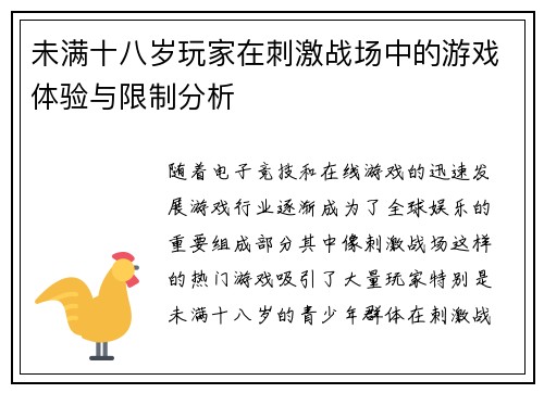 未满十八岁玩家在刺激战场中的游戏体验与限制分析 未满十八岁玩家在刺激战场中的游戏体验与限制分析